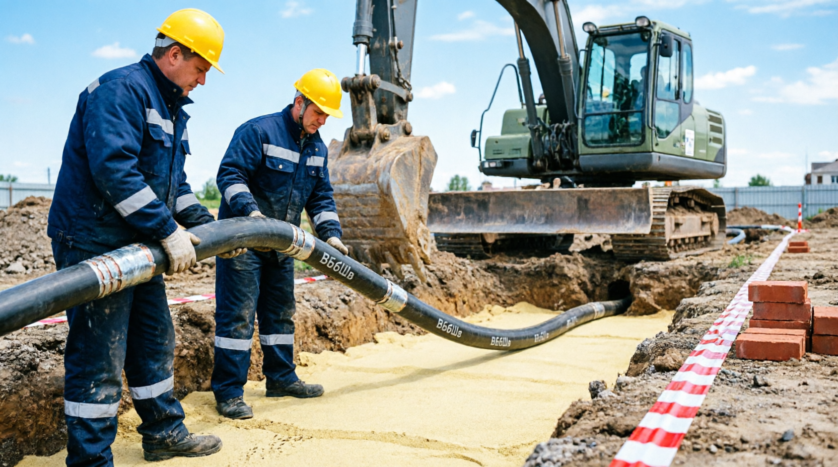 Прокладка бронированного кабеля в траншее силами бригады ООО КабельПродукт